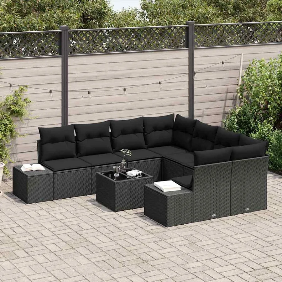 Ensemble de canapé de jardin avec coussin 9 pcs Noir polyrotin - 3