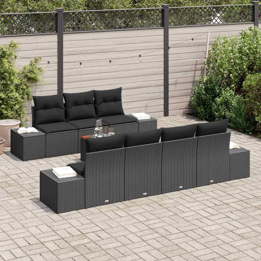 Ensemble de canapé de jardin avec coussin 8 pcs Noir polyrotin - 3
