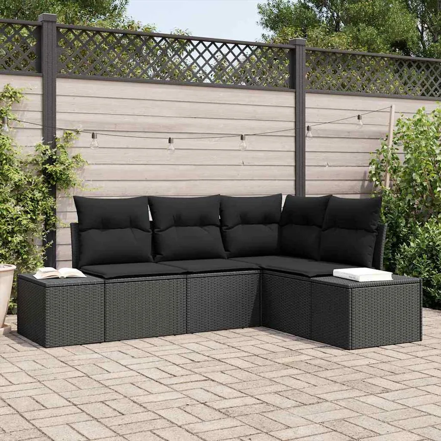 Ensemble de canapé de jardin 4 pcs Noir polyrotin