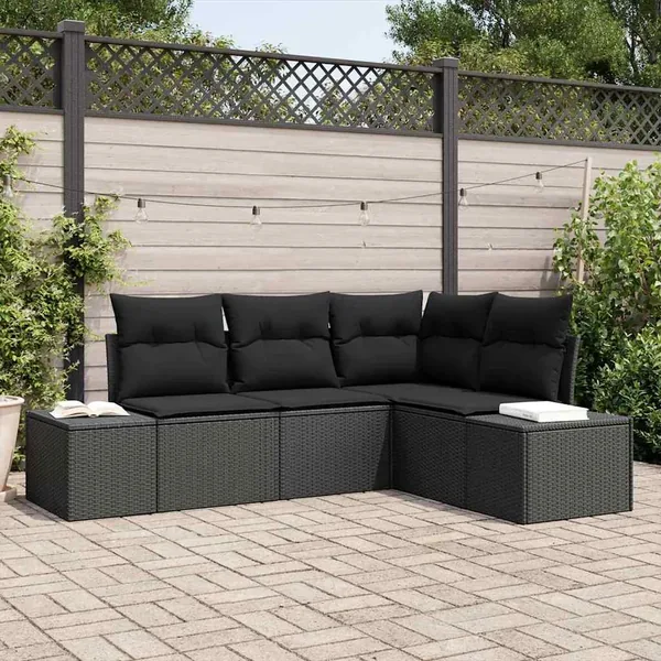 Ensemble de canapé de jardin 4 pcs Noir polyrotin