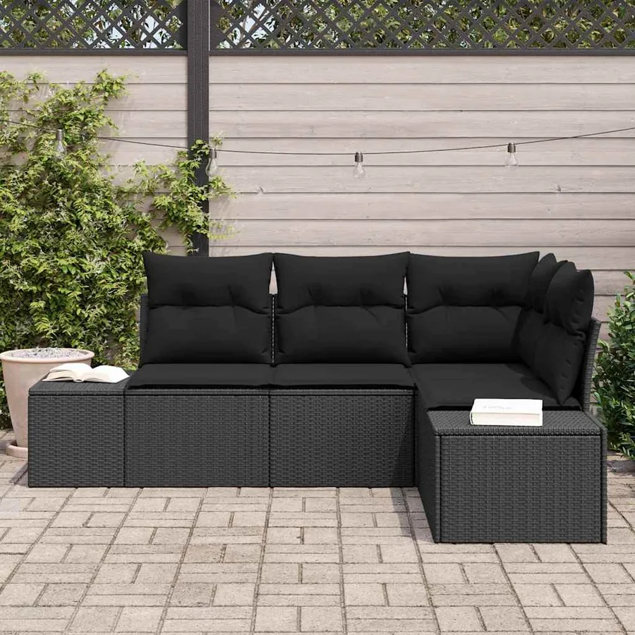 Ensemble de canapé de jardin 4 pcs Noir polyrotin - 3
