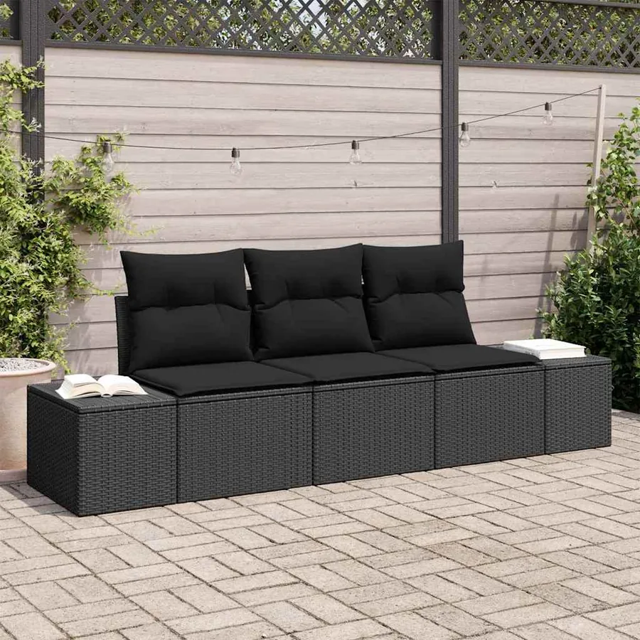 Ensemble de Canapés avec coussin 3 pcs Noir polyrotin