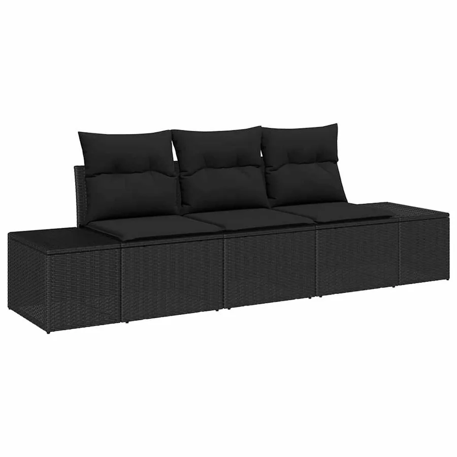 Ensemble de Canapés avec coussin 3 pcs Noir polyrotin - 2