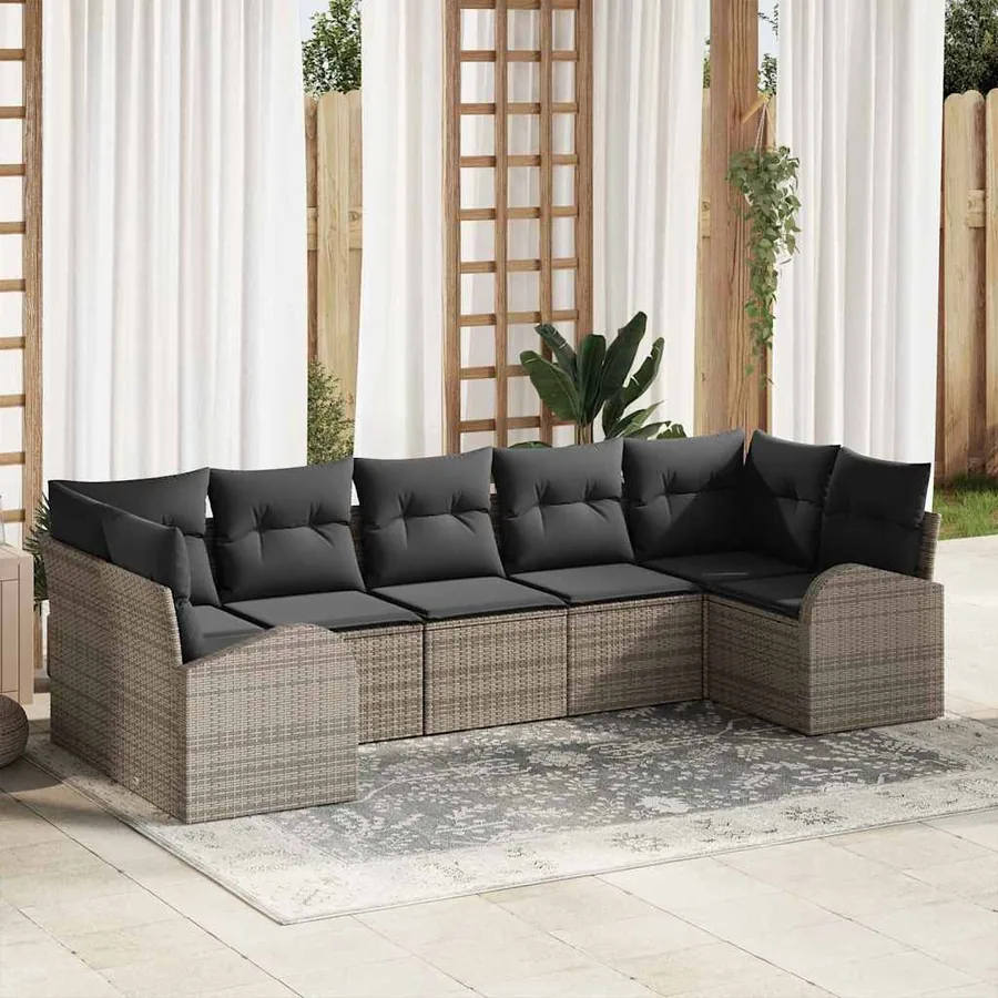 Ensemble de canapé de jardin 7 pcs Gris Poly Rattan