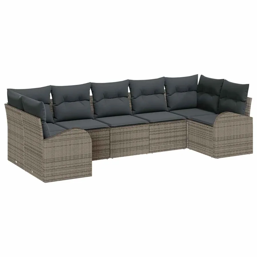 Ensemble de canapé de jardin 7 pcs Gris Poly Rattan - 2