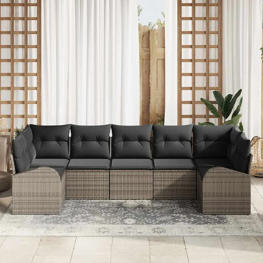 Ensemble de canapé de jardin 7 pcs Gris Poly Rattan - 3