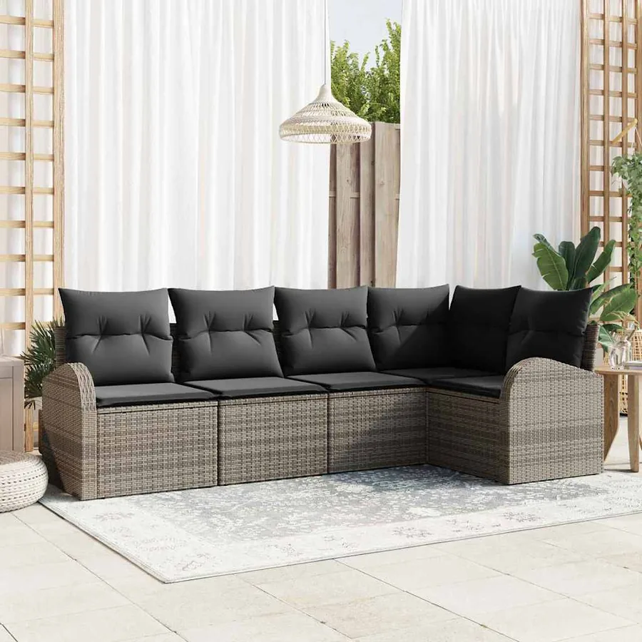 Ensemble de Canapés avec coussin 5 pcs Gris Polyester