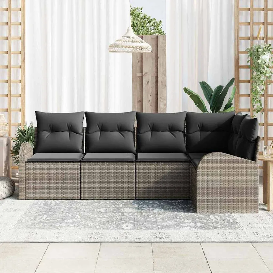 Ensemble de Canapés avec coussin 5 pcs Gris Polyester - 3
