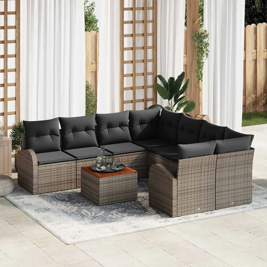 Ensemble de canapé de jardin avec coussin 9 pcs Gris polyrotin