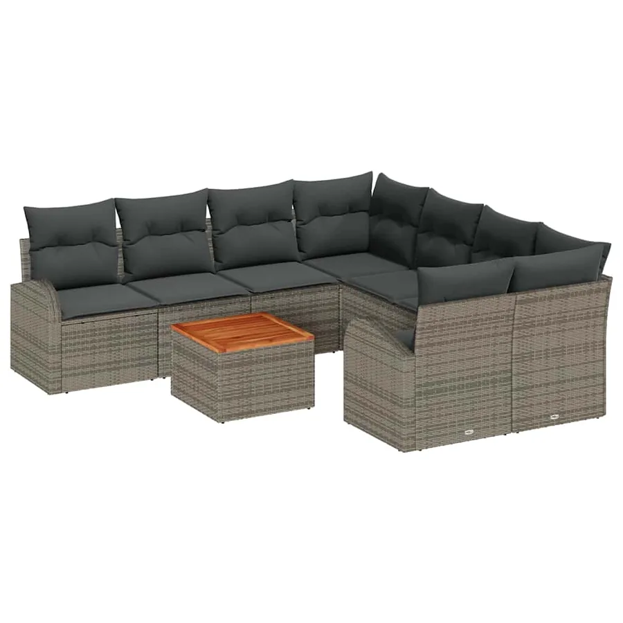 Ensemble de canapé de jardin avec coussin 9 pcs Gris polyrotin - 2