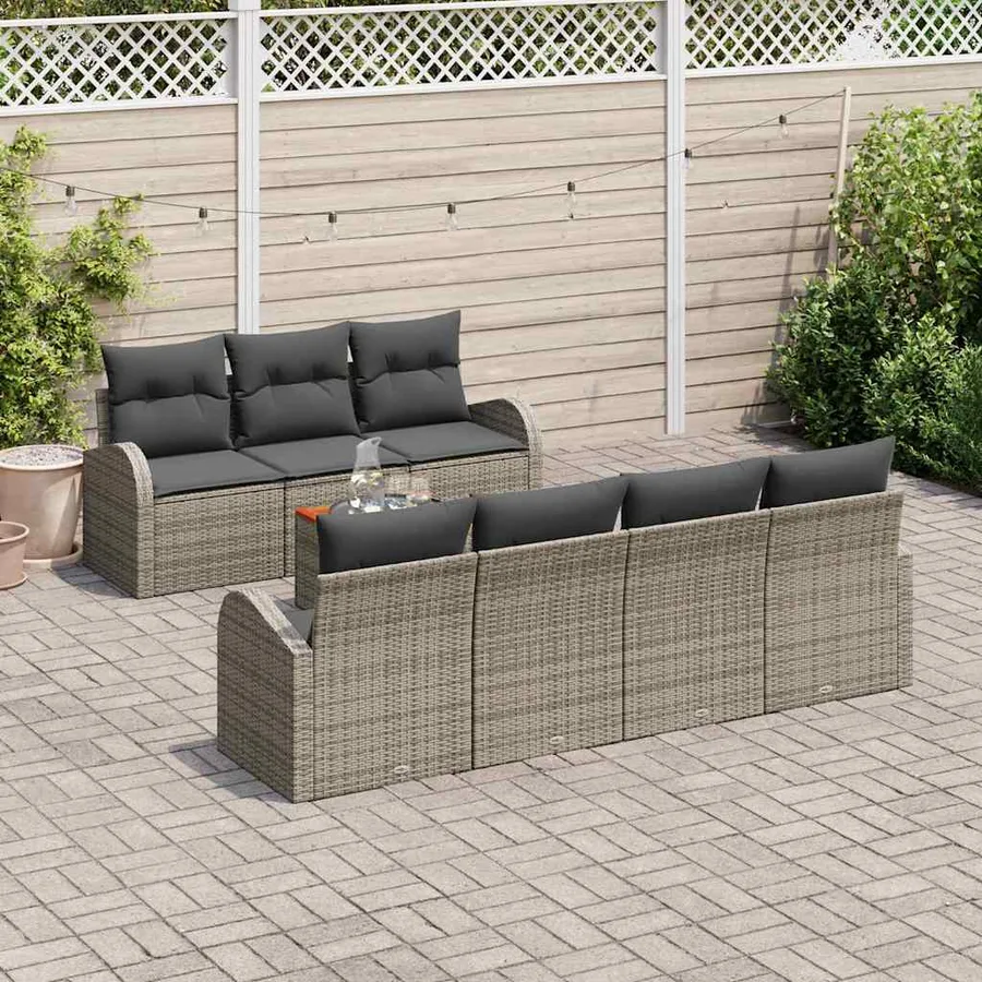 Ensemble de canapé de jardin avec coussin 8 pcs Gris polyrotin - 3
