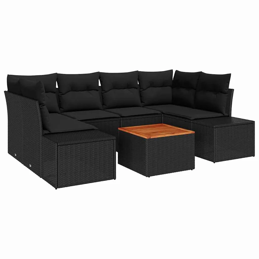 Ensemble de canapé de jardin avec coussin 7 pcs Noir polyrotin - 2