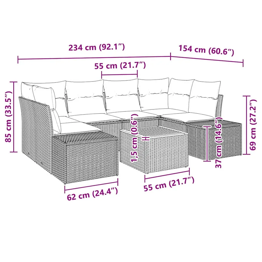 Ensemble de canapé de jardin avec coussin 7 pcs Noir polyrotin - 9