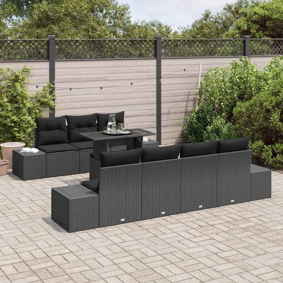 Ensemble de Canapés avec coussin 8 pcs Noir polyrotin - 3