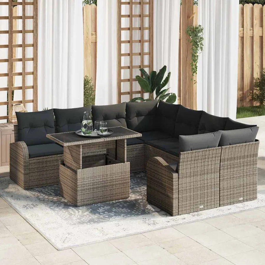 Ensemble de canapé de jardin avec stockage 9 pcs Gris polyrotin
