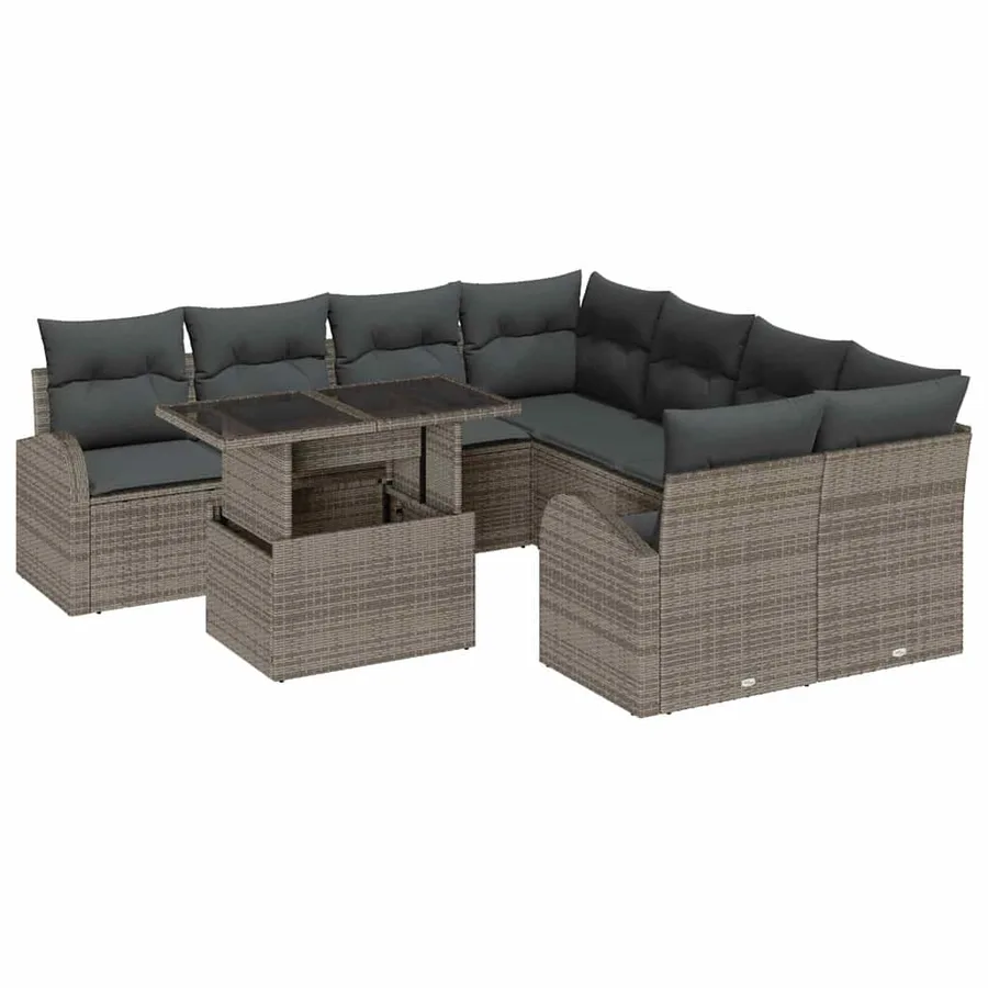 Ensemble de canapé de jardin avec stockage 9 pcs Gris polyrotin - 2