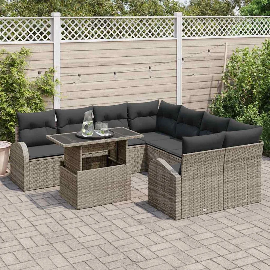 Ensemble de canapé de jardin avec stockage 9 pcs Gris polyrotin - 3