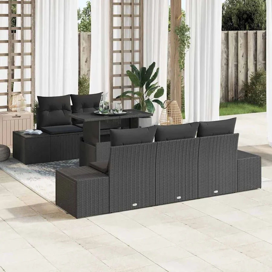 Ensemble de Canapés avec coussin 6 pcs Noir polyrotin