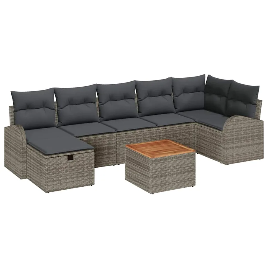 Ensemble de canapé de jardin avec coussin 8 pcs Gris polyrotin - 2
