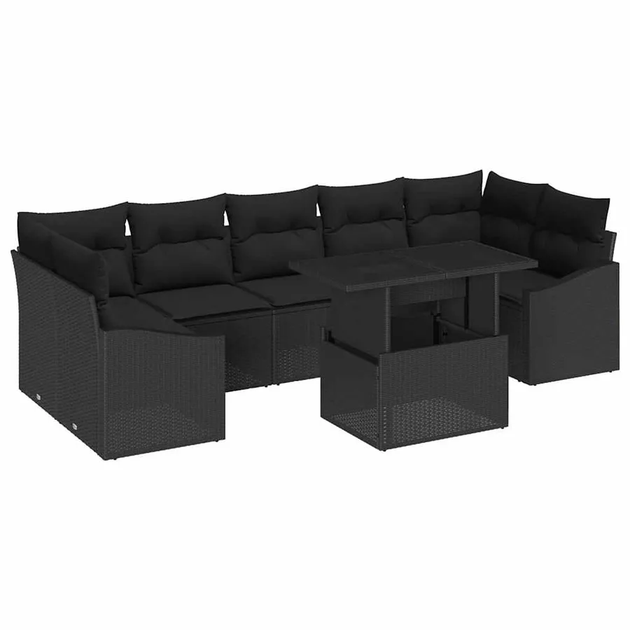 Ensemble de canapé de jardin 8 pcs Noir Poly rotin - 2