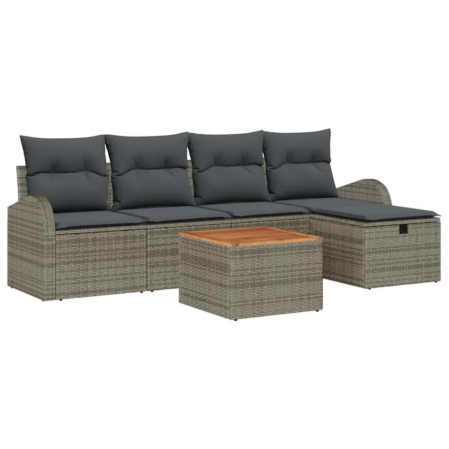 Ensemble de canapé de jardin avec coussin 6 pcs Gris polyrotin - 2