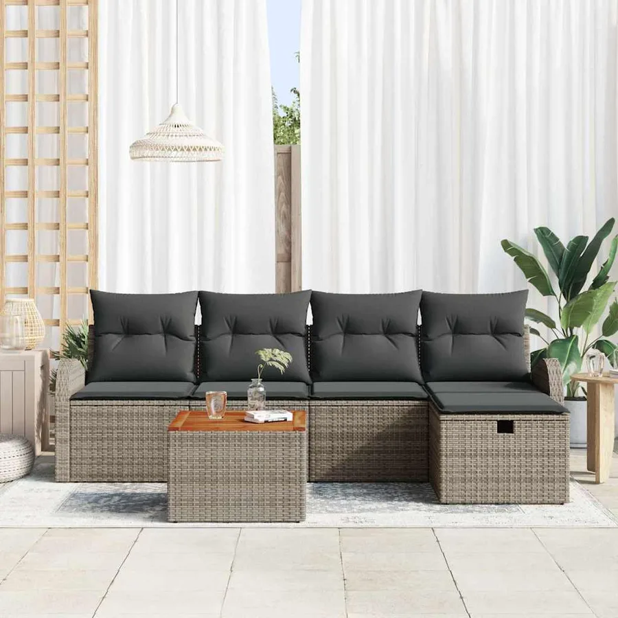 Ensemble de canapé de jardin avec coussin 6 pcs Gris polyrotin - 3