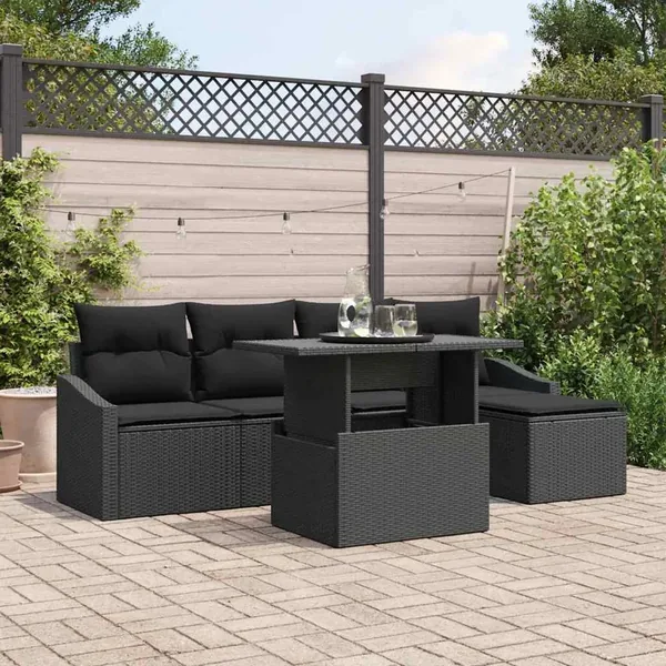 Ensemble de canapé de jardin avec coussin 6 pcs Noir polyrotin