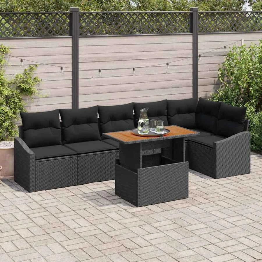 Ensemble de canapé de jardin 7 pcs Noir Poly rotin