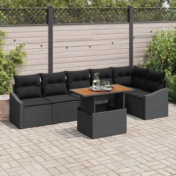 Ensemble de canapé de jardin 7 pcs Noir Poly rotin