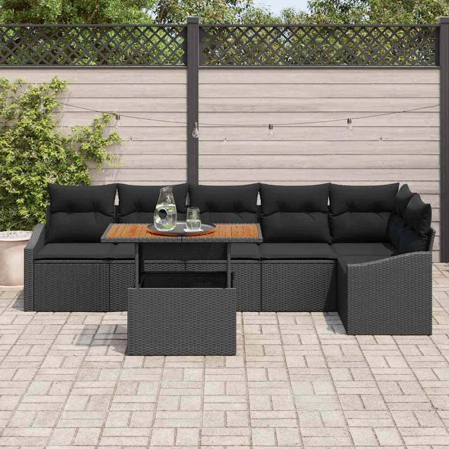 Ensemble de canapé de jardin 7 pcs Noir Poly rotin - 3