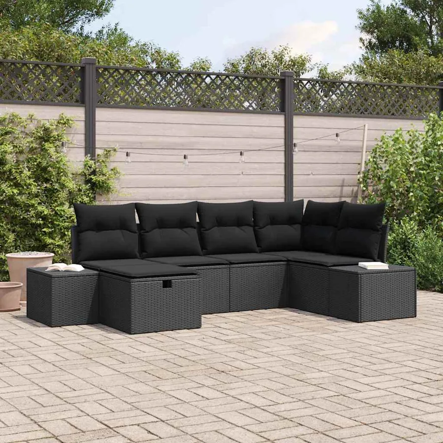 Ensemble de canapé de jardin avec coussin 6 pcs Noir polyrotin