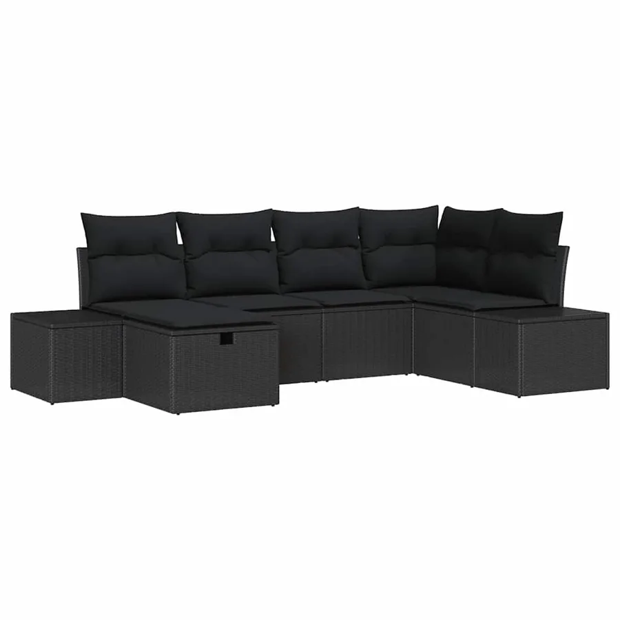 Ensemble de canapé de jardin avec coussin 6 pcs Noir polyrotin - 2