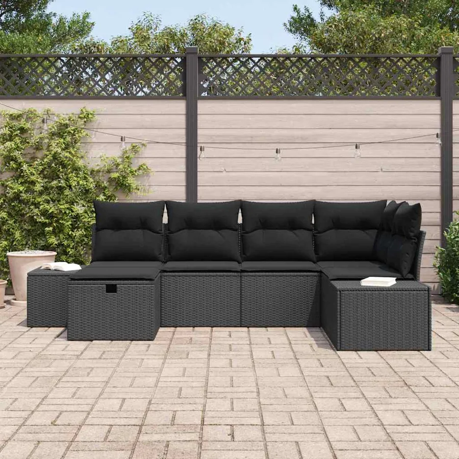 Ensemble de canapé de jardin avec coussin 6 pcs Noir polyrotin - 3