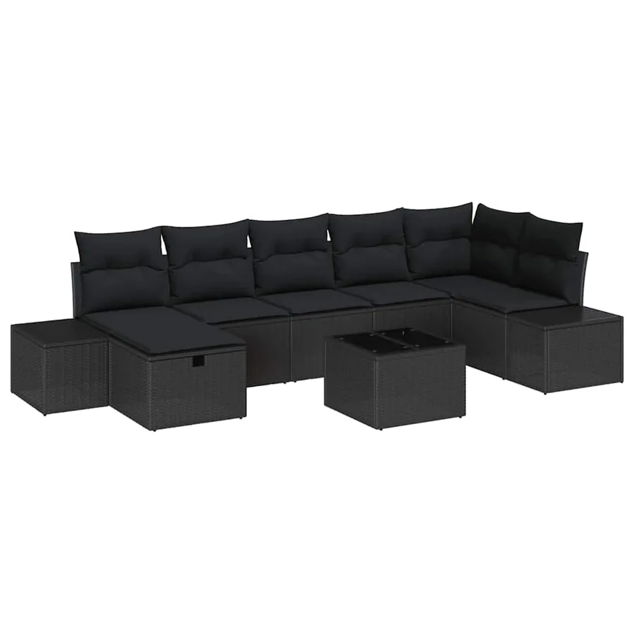 Ensemble de canapé de jardin avec coussin 8 pcs Noir polyrotin - 2