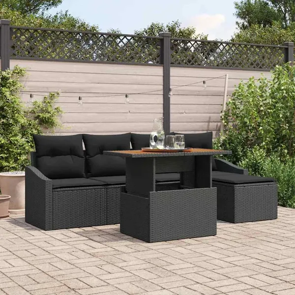 Ensemble de canapé de jardin 6 pcs Noir Poly rotin