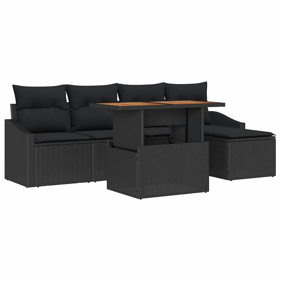 Ensemble de canapé de jardin 6 pcs Noir Poly rotin - 2