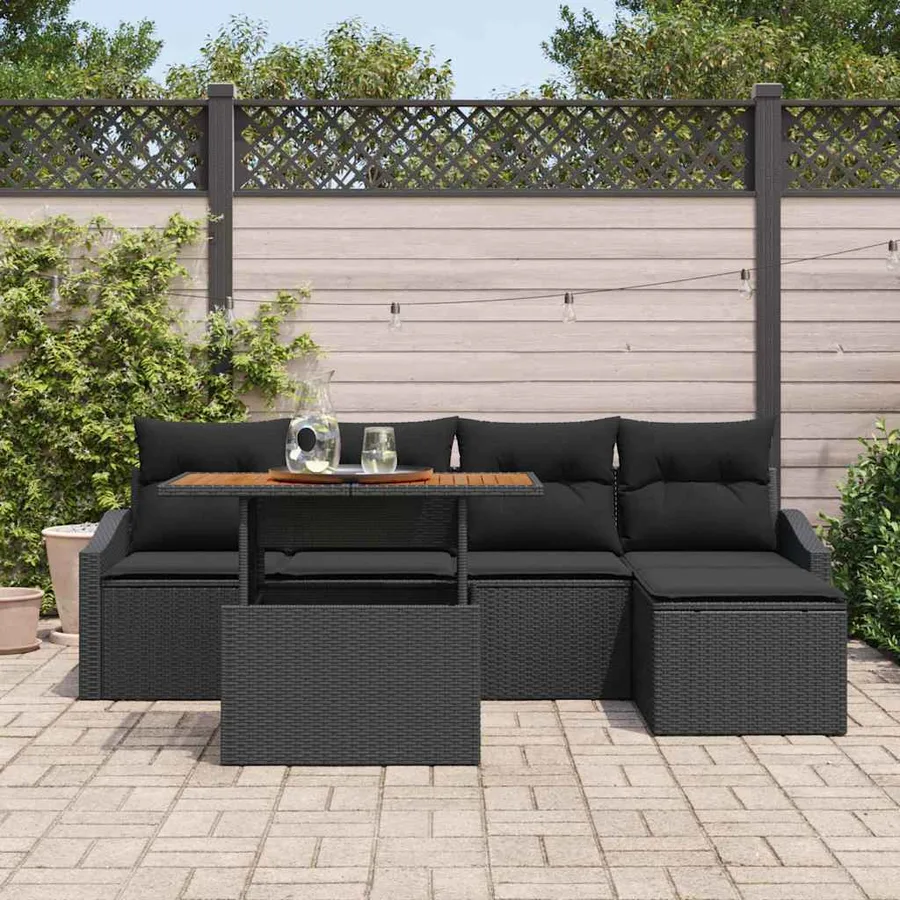 Ensemble de canapé de jardin 6 pcs Noir Poly rotin - 3