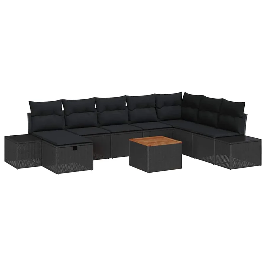 Ensemble de canapé de jardin avec coussin 9 pcs Noir polyrotin - 2