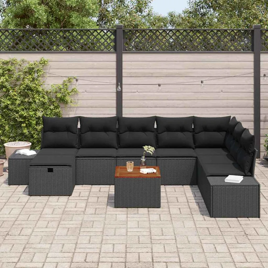 Ensemble de canapé de jardin avec coussin 9 pcs Noir polyrotin - 3