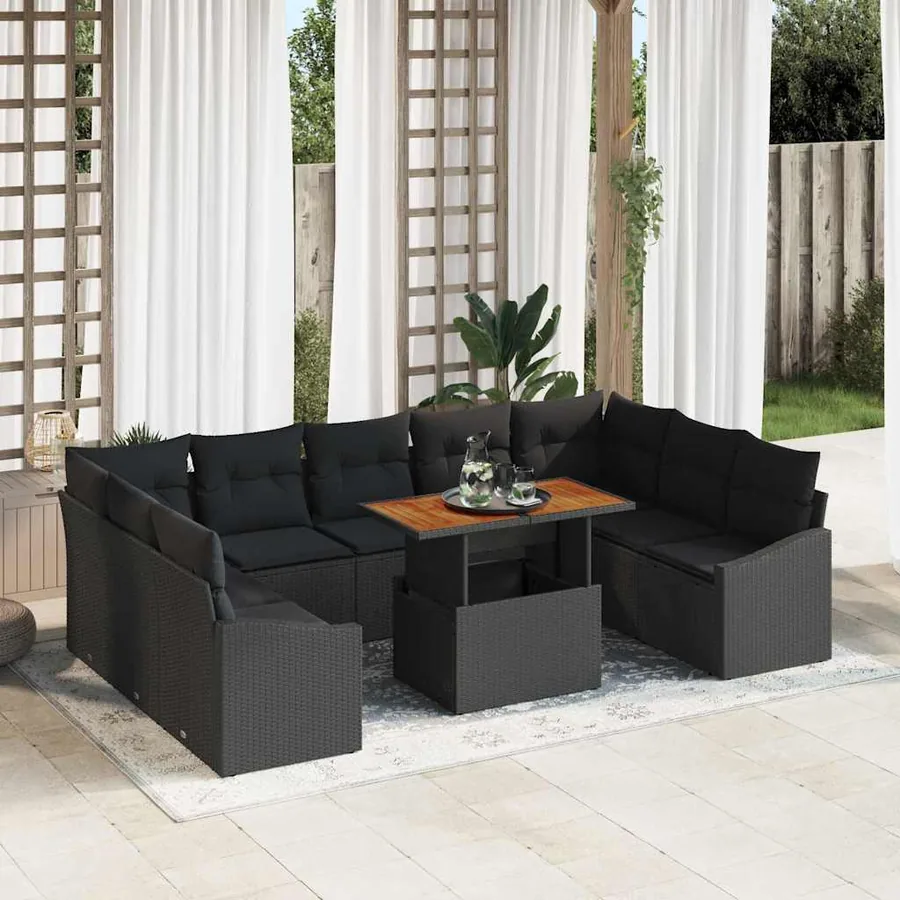 Ensemble de canapé de jardin 10 pcs Noir Poly rotin