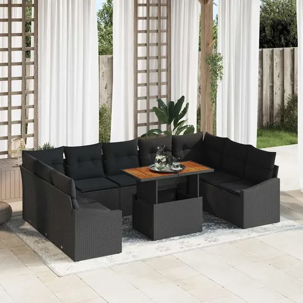 Ensemble de canapé de jardin 10 pcs Noir Poly rotin