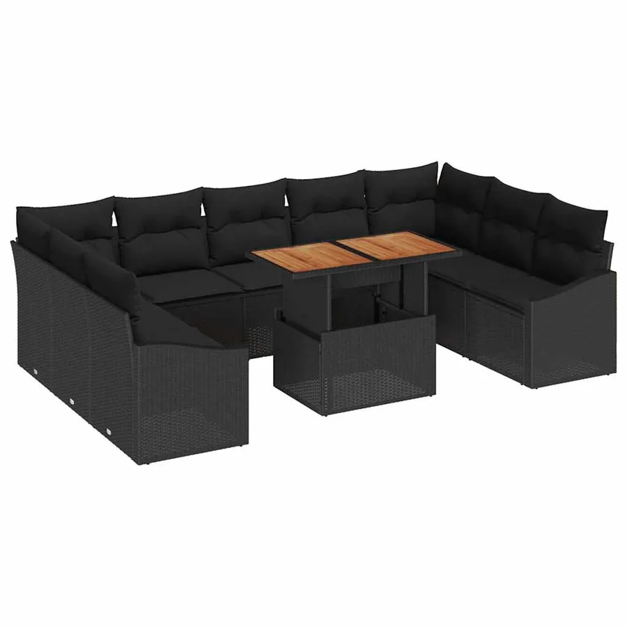 Ensemble de canapé de jardin 10 pcs Noir Poly rotin - 2