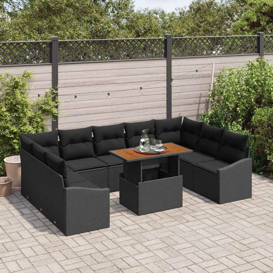 Ensemble de canapé de jardin 10 pcs Noir Poly rotin - 3