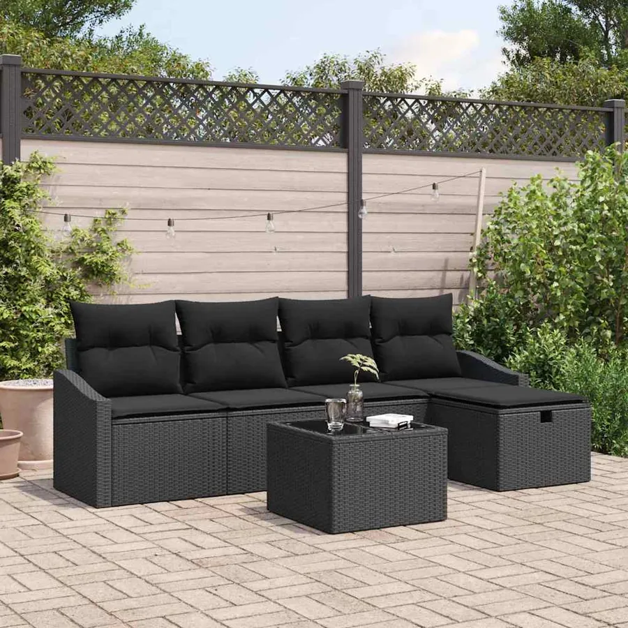 Ensemble de Canapés avec coussin 6 pcs polyrotin