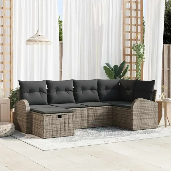 Ensemble de Canapés avec coussin 6 pcs Gris polyrotin