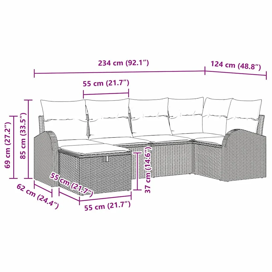 Ensemble de Canapés avec coussin 6 pcs Gris polyrotin - 8