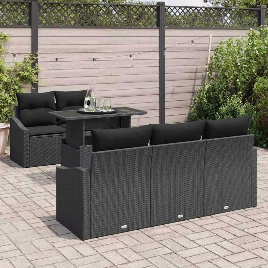 Ensemble de canapé de jardin avec coussin 6 pcs Noir polyrotin - 3