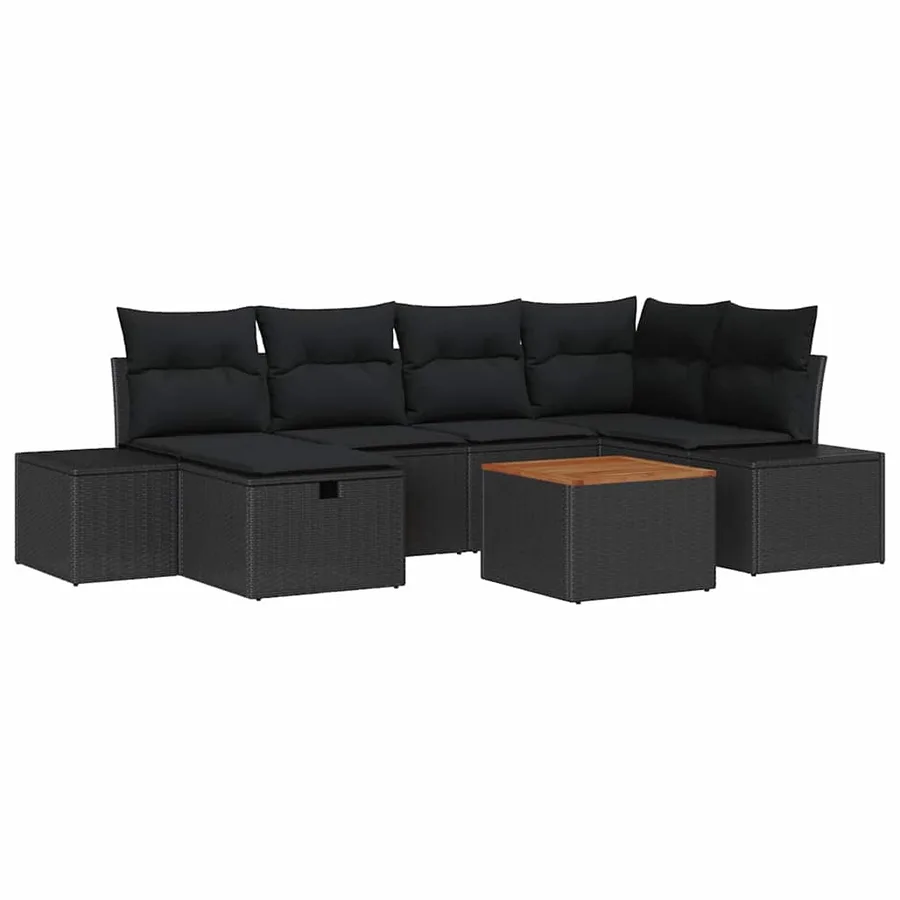 Ensemble de canapé de jardin avec coussin 7 pcs Noir polyrotin - 2