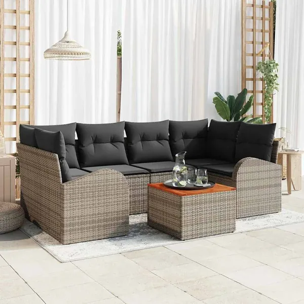 Ensemble de canapé de jardin avec coussin 7 pcs Gris polyrotin
