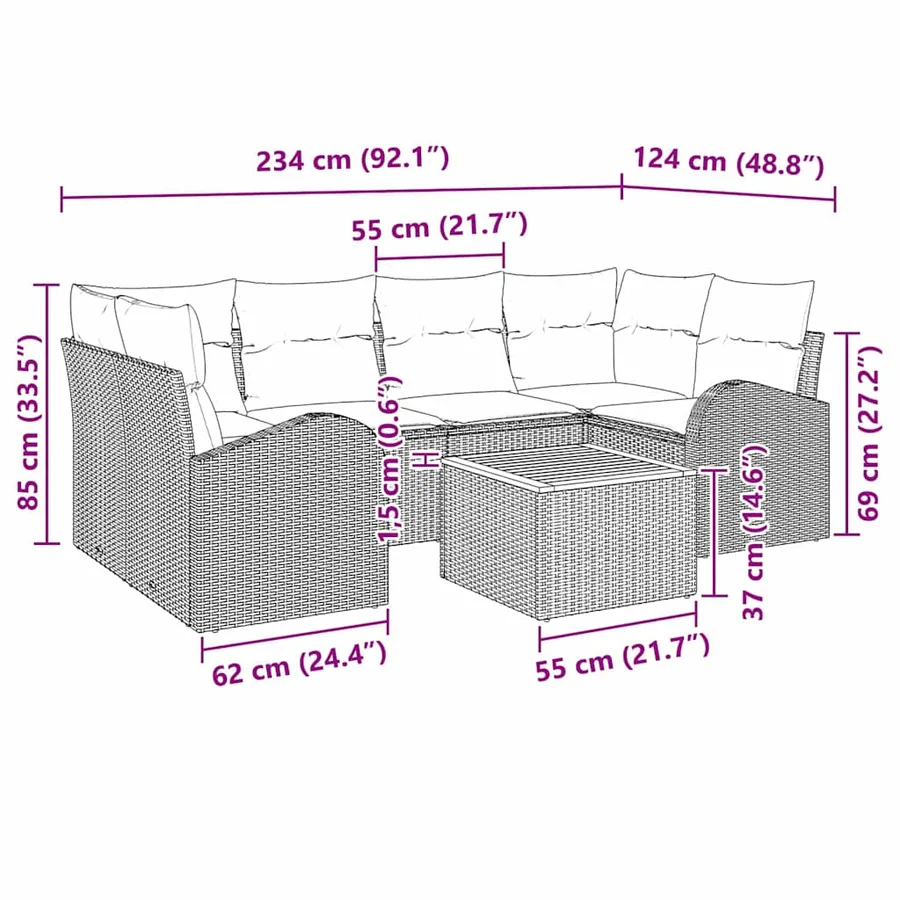 Ensemble de canapé de jardin avec coussin 7 pcs Gris polyrotin - 13